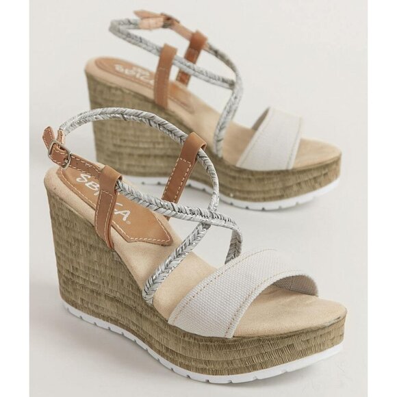 Sbicca Lunetta Metallic Braid Sandal Wedge Platform Heel Women's Size 8 Vacation - Picture 2 of 10